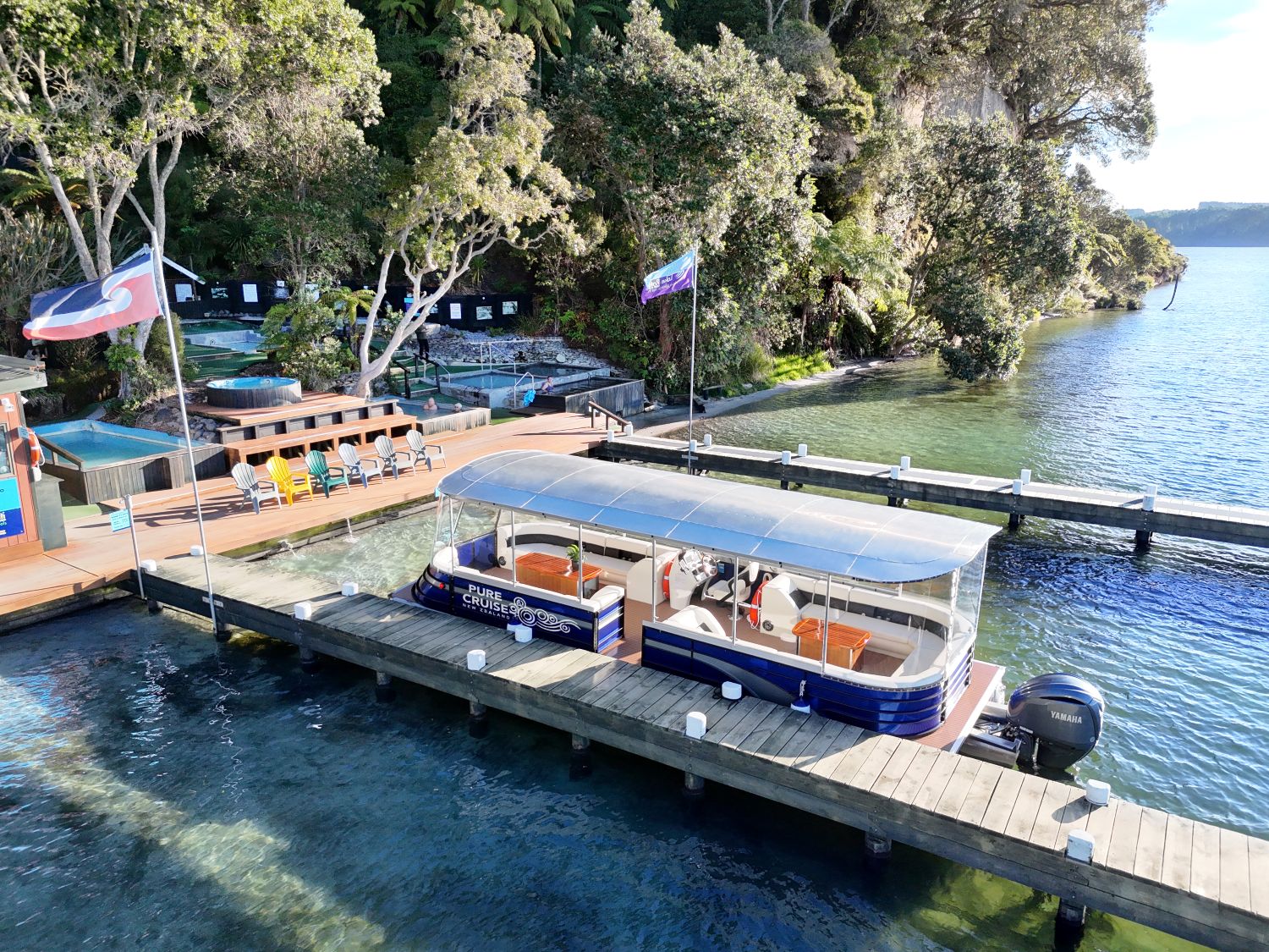 Rotoiti Water Shuttles boat departing for Lake Rotoiti Hot Pools